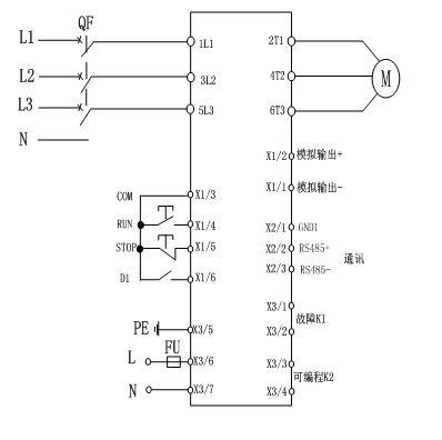 CMC-MX內(nèi)置旁路軟起動(dòng)器基本接線原理圖、三角形內(nèi)接連接圖和典型應(yīng)用接線圖(圖1)